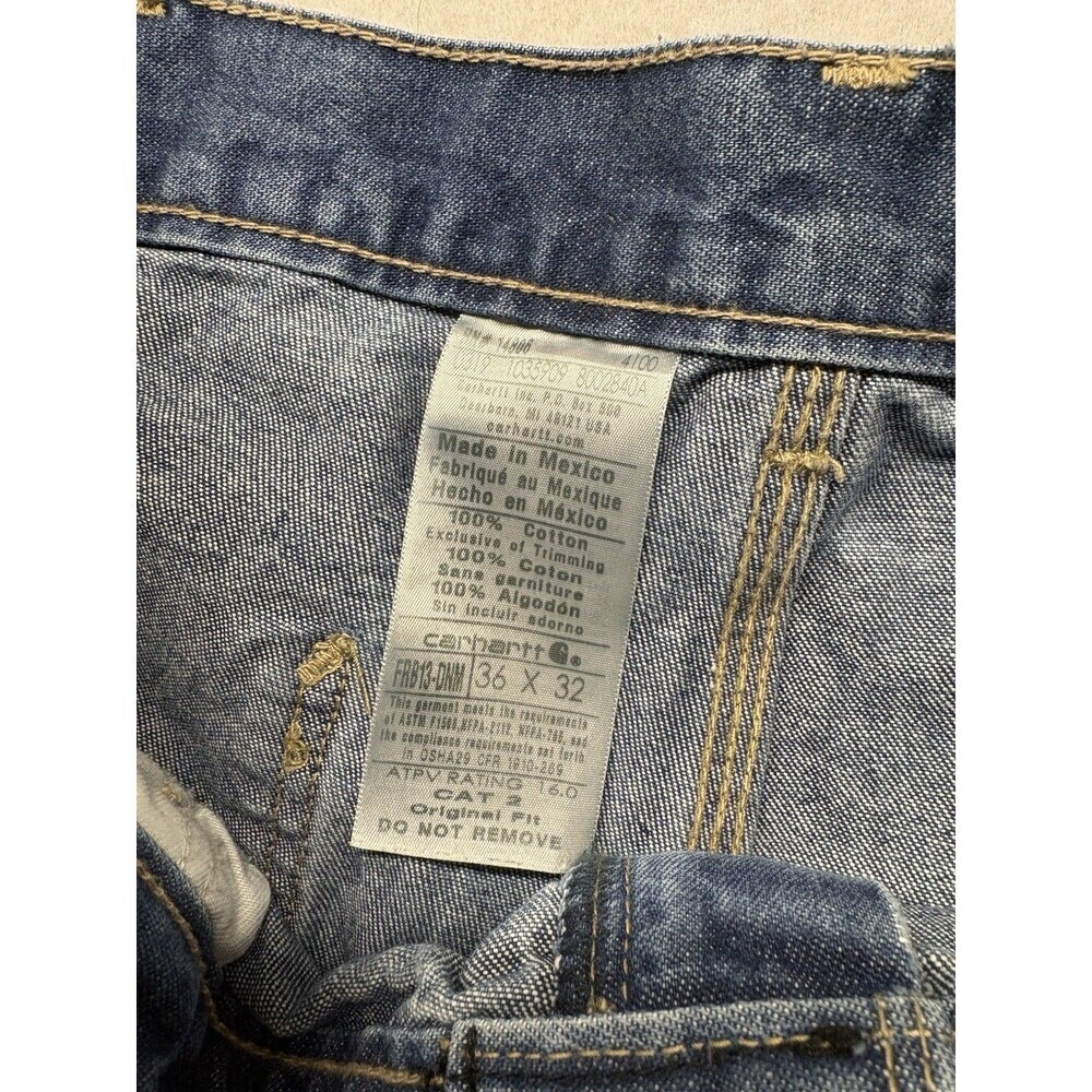 Carhartt FRB13-DNM Flame Resistant FR Denim Logger Jeans Mens 36x32 Original Fit - Picture 2 of 6